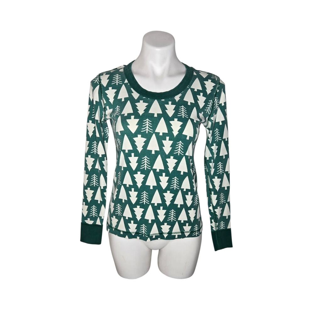 HANNA ANDERSSON Women's Holiday Long John Pajama Top Green/White Size Small